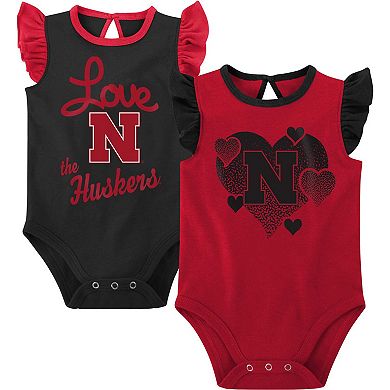 Girls Newborn & Infant Scarlet/Black Nebraska Huskers Spread the Love 2-Pack Bodysuit Set