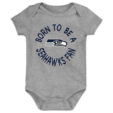 Infant College Navy/Neon Green/Gray Seattle Seahawks Born to Be 3-Pack Bodysuit Set