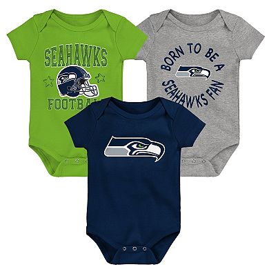 Infant College Navy/Neon Green/Gray Seattle Seahawks Born to Be 3-Pack Bodysuit Set