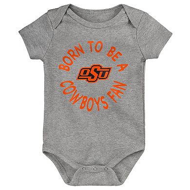 Newborn & Infant Orange/Black/Heather Gray Oklahoma State Cowboys 3-Pack Born To Be Bodysuit Set