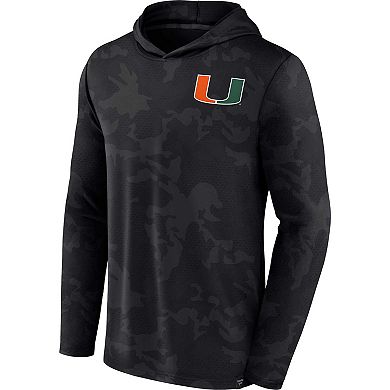 Men's Fanatics Branded  Black Miami Hurricanes Camo Hoodie Long Sleeve T-Shirt
