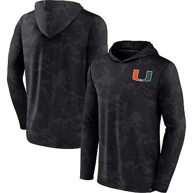Men's Fanatics Branded  Black Miami Hurricanes Camo Hoodie Long Sleeve T-Shirt