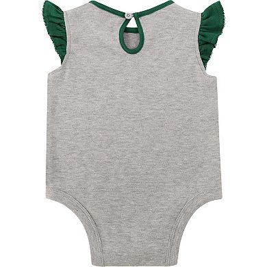 Newborn Heather Gray/Green Green Bay Packers All Dolled Up Three-Piece Bodysuit, Skirt & Booties Set