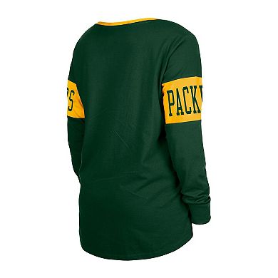 Women's New Era Green Green Bay Packers Lace-Up Notch Neck Long Sleeve T-Shirt