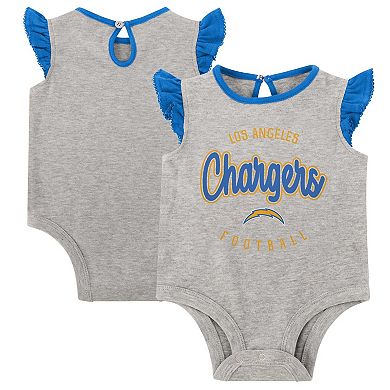 Girls Infant Heather Gray/Powder Blue Los Angeles Chargers All Dolled Up Three-Piece Bodysuit, Skirt & Booties Set
