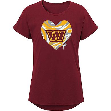 Girls Youth Burgundy Washington Commanders Drip Heart Dolman T-Shirt