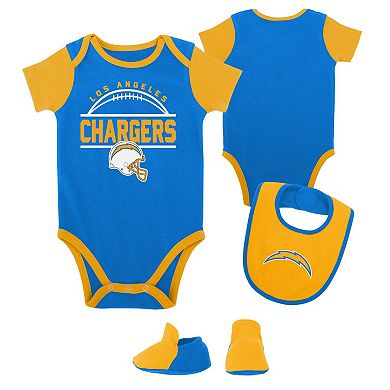 Newborn & Infant Powder Blue/Gold Los Angeles Chargers Home Field Advantage Three-Piece Bodysuit, Bib & Booties Set