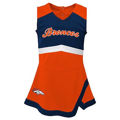 Girls Toddler Orange Denver Broncos Two-Piece Cheer Captain Jumper Dress & Bloomers Set