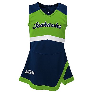 Girls Preschool Navy Seattle Seahawks Two-Piece Cheer Captain Jumper Dress with Bloomers Set