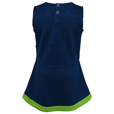 Girls Preschool Navy Seattle Seahawks Two-Piece Cheer Captain Jumper Dress with Bloomers Set