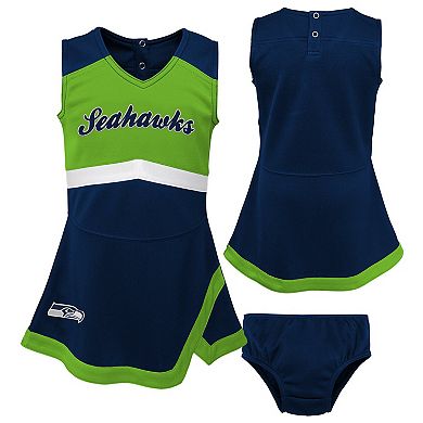 Girls Preschool Navy Seattle Seahawks Two-Piece Cheer Captain Jumper Dress with Bloomers Set