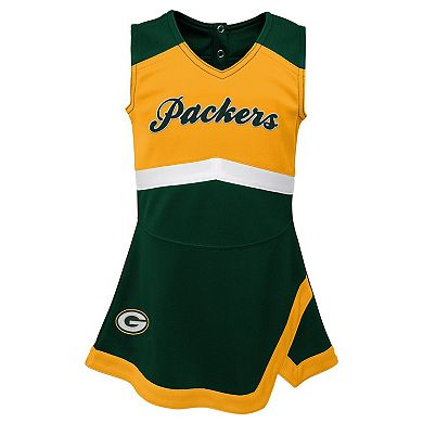 Girls Toddler Green Green Bay Packers Two-Piece Cheer Captain Jumper Dress & Bloomers Set