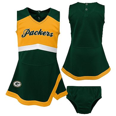 Girls Toddler Green Green Bay Packers Two-Piece Cheer Captain Jumper Dress & Bloomers Set