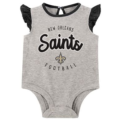 Girls Infant Heather Gray/Black New Orleans Saints All Dolled Up Three-Piece Bodysuit, Skirt & Booties Set