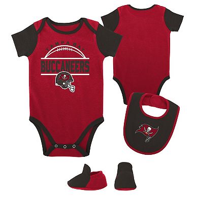 Newborn & Infant Red/Pewter Tampa Bay Buccaneers Home Field Advantage Three-Piece Bodysuit, Bib & Booties Set