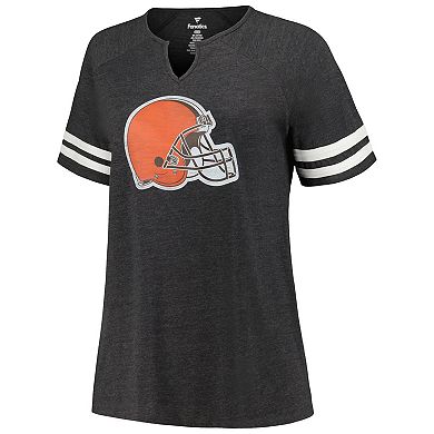 Women's Fanatics Branded Heather Charcoal Cleveland Browns Plus Size Logo Notch Neck Raglan Sleeve T-Shirt