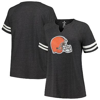 Women's Fanatics Branded Heather Charcoal Cleveland Browns Plus Size Logo Notch Neck Raglan Sleeve T-Shirt
