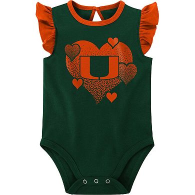 Girls Newborn & Infant Green/Orange Miami Hurricanes Spread the Love 2-Pack Bodysuit Set