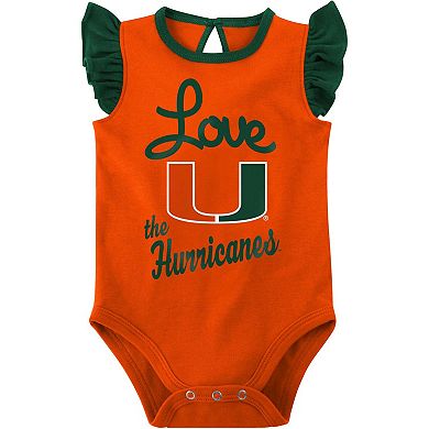 Girls Newborn & Infant Green/Orange Miami Hurricanes Spread the Love 2-Pack Bodysuit Set