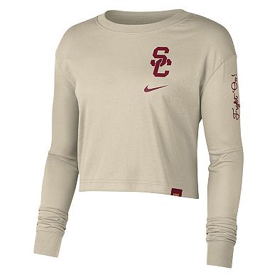 Women's Nike Cream USC Trojans Varsity Letter Long Sleeve Crop Top