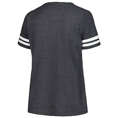 Women's Fanatics Branded Heather Charcoal Los Angeles Chargers Plus Size Logo Notch Neck Raglan Sleeve T-Shirt
