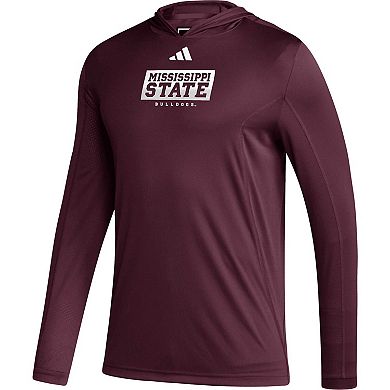 Men's adidas Maroon Mississippi State Bulldogs Sideline AEROREADY Hooded Long Sleeve T-Shirt