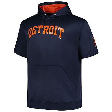 Men's Profile Navy Detroit Tigers Big & Tall Contrast Short Sleeve Pullover Hoodie