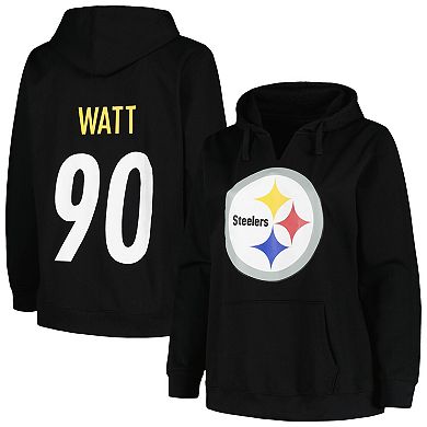 Women's Profile T.J. Watt Black Pittsburgh Steelers Plus Size Player Name & Number Pullover Hoodie