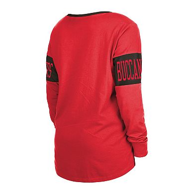 Women's New Era Red Tampa Bay Buccaneers Lace-Up Notch Neck Long Sleeve T-Shirt