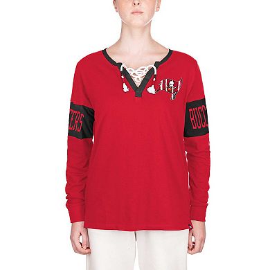 Women's New Era Red Tampa Bay Buccaneers Lace-Up Notch Neck Long Sleeve T-Shirt