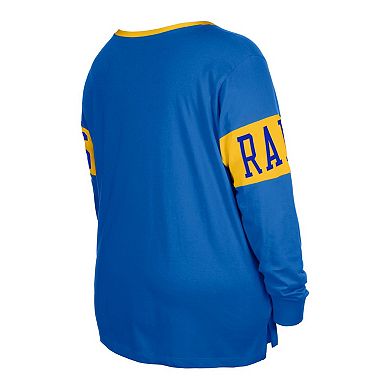 Women's New Era  Royal Los Angeles Rams Plus Size Lace-Up Notch Neck Long Sleeve T-Shirt