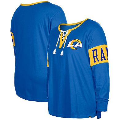 Women's New Era  Royal Los Angeles Rams Plus Size Lace-Up Notch Neck Long Sleeve T-Shirt