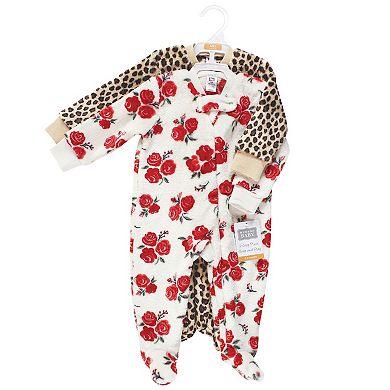 Hudson Baby Infant Girl Plush Sleep and Play, Red Rose Leopard