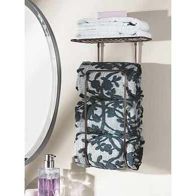 mDesign Steel Wall Mount Towel Rack Holder Organizer with Storage