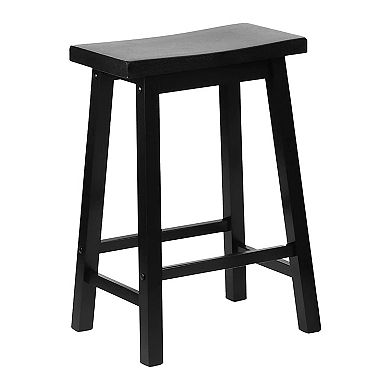 Pj Wood Classic Saddle Seat 24" Tall Kitchen Counter Stools, Black (set Of 4)