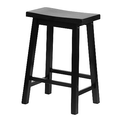 Pj Wood Classic Saddle Seat 24" Tall Kitchen Counter Stools, Black (set Of 4)