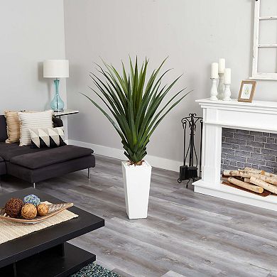 nearly natural 5-ft. Spiky Agave Artificial Plant in White Tower Planter