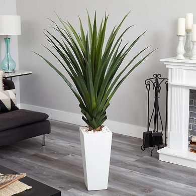 nearly natural 5-ft. Spiky Agave Artificial Plant in White Tower Planter