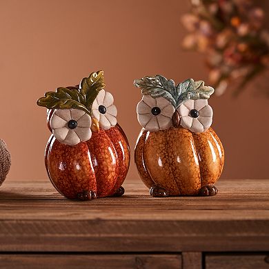 Melrose 2-Piece Terra Cotta Pumpkin Owl Decor Set