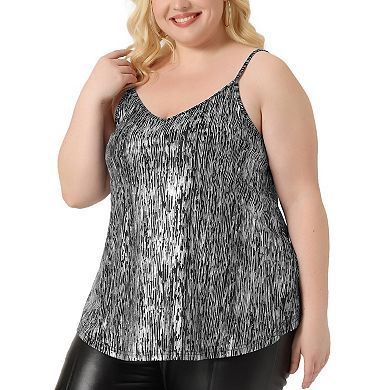 Women's Plus Size Spaghetti Strap Glitter Metallic Concert Outfits V Neck Camisoles