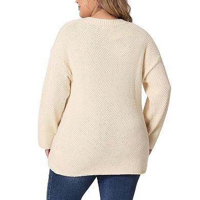 Plus Size Sweater For Women Oversized Round Neck Long Sleeve Button Knit Pullover Sweater