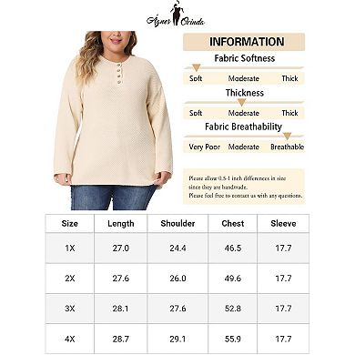 Plus Size Sweater For Women Oversized Round Neck Long Sleeve Button Knit Pullover Sweater