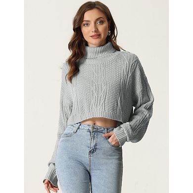 Turtle Neck Knitted Pullover Sweater for Women's Long Sleeve Cropped Tops