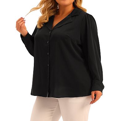 Plus Size Chiffon Shirt for Women Long Sleeve Button Down V Neck Collared Tops Office Shirts