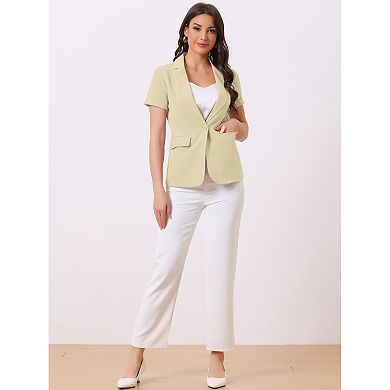 Women's Short Sleeve Blazer 1 Button Office Suit Jacket