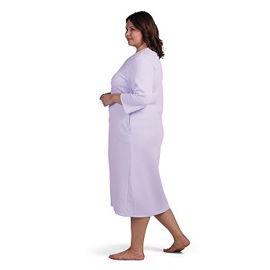 Plus Size Miss Elaine Essentials Quilt-In-Knit Long Zip Robe