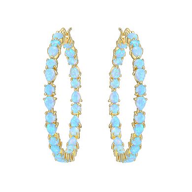 18k Gold Over Sterling Silver Lab-Created Blue Opal Hoop Earrings