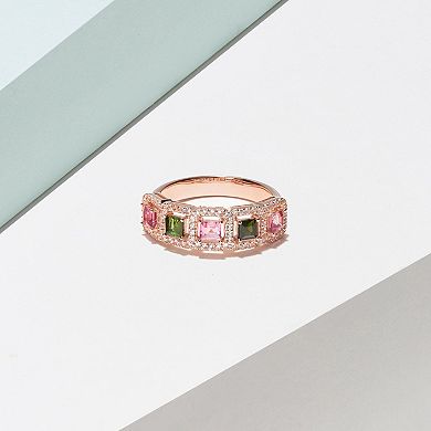 18k Rose Gold Over Sterling Silver Tourmaline With White Topaz Ring