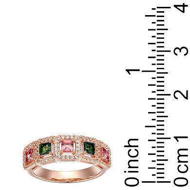 18k Rose Gold Over Sterling Silver Tourmaline With White Topaz Ring