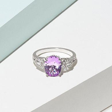 Rhodium-Plated Sterling Silver Lab-Created Alexandrite and Lab-Created White Sapphire Ring